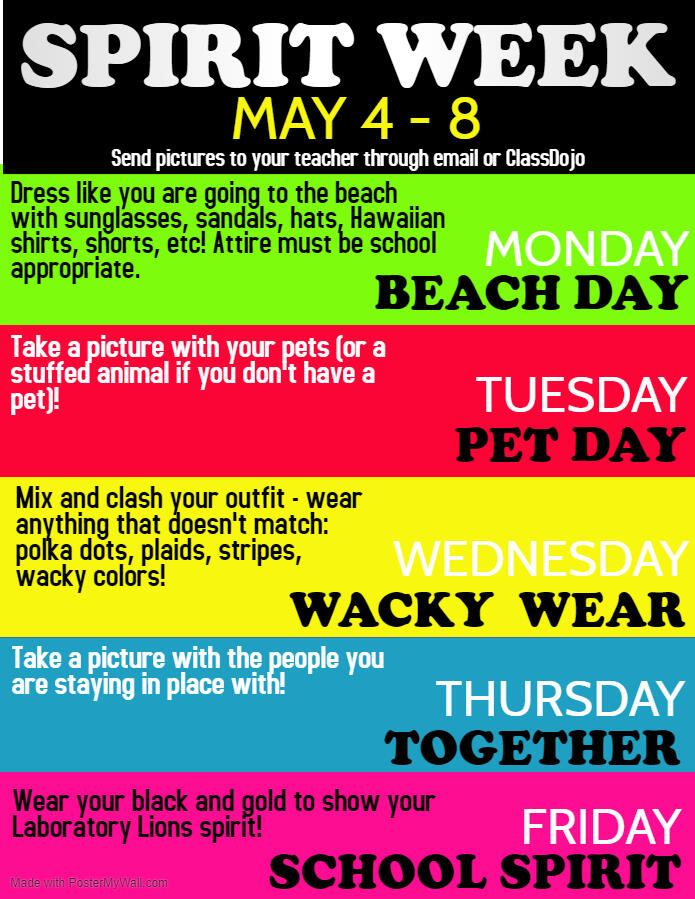 Virtual Spirit Week May 4-8 at our Laboratory Campus | Home Page  Announcements