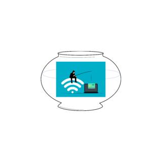 Fisherman sitting on a wifi icon looking for your data