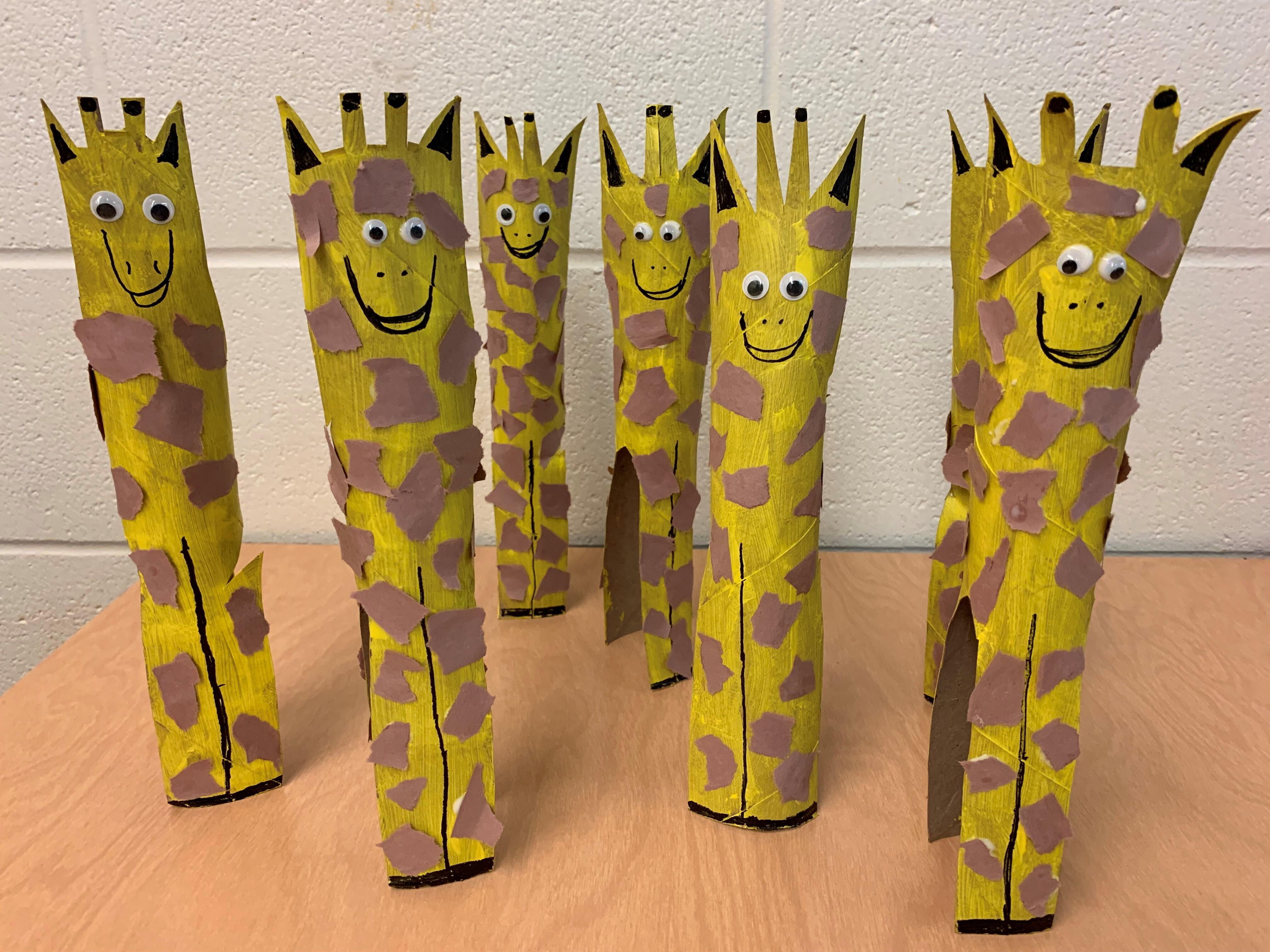 Here are a happy bunch of giraffes that the students created.